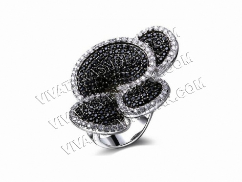 Кольцо с цирконами 16 размер арт.ФУ-8216 серебро/черный