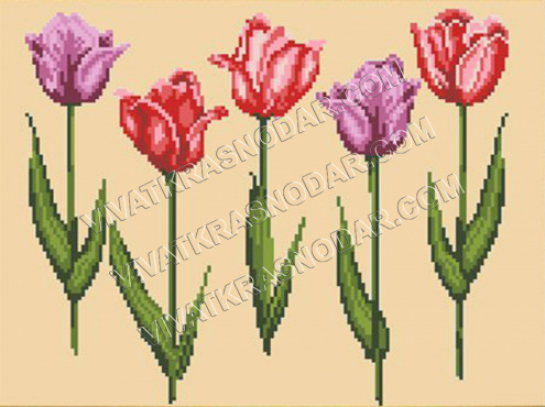 БИС 3043 "Тюльпаны" Рисунок на ткани бисером  "Нова Слобода" 35*26см