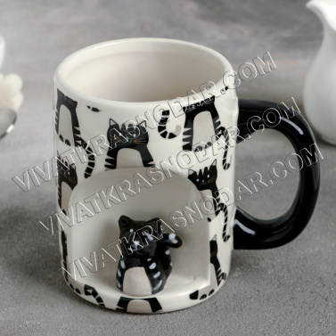 Кружка "Котики" 300мл 12,5*8*10,8см арт.4320687 керамика белый/черный
