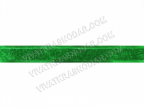 Лента армированная атласная 25мм арт.ФУ-9061 зеленая с блестками