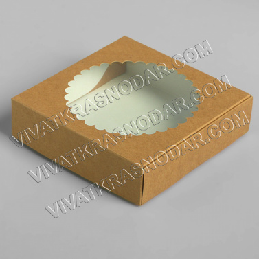 Коробка крафт с окошком 11,5*11,5*3см арт.4351929 (для маракун)