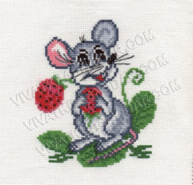 Набор для вышивания мулине "Panna" арт.D/Д-0106 "Мышка с земляникой" 11*13,5см